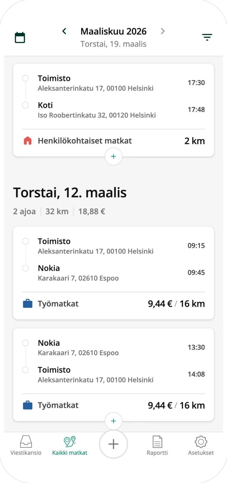 Driversnote app recording a trip