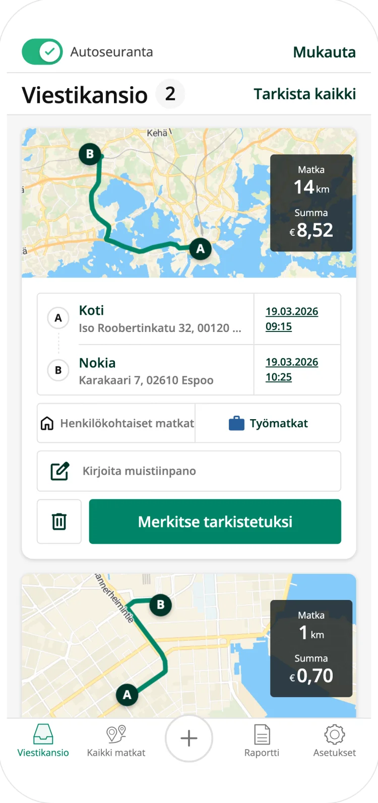 Driversnote classifying trips