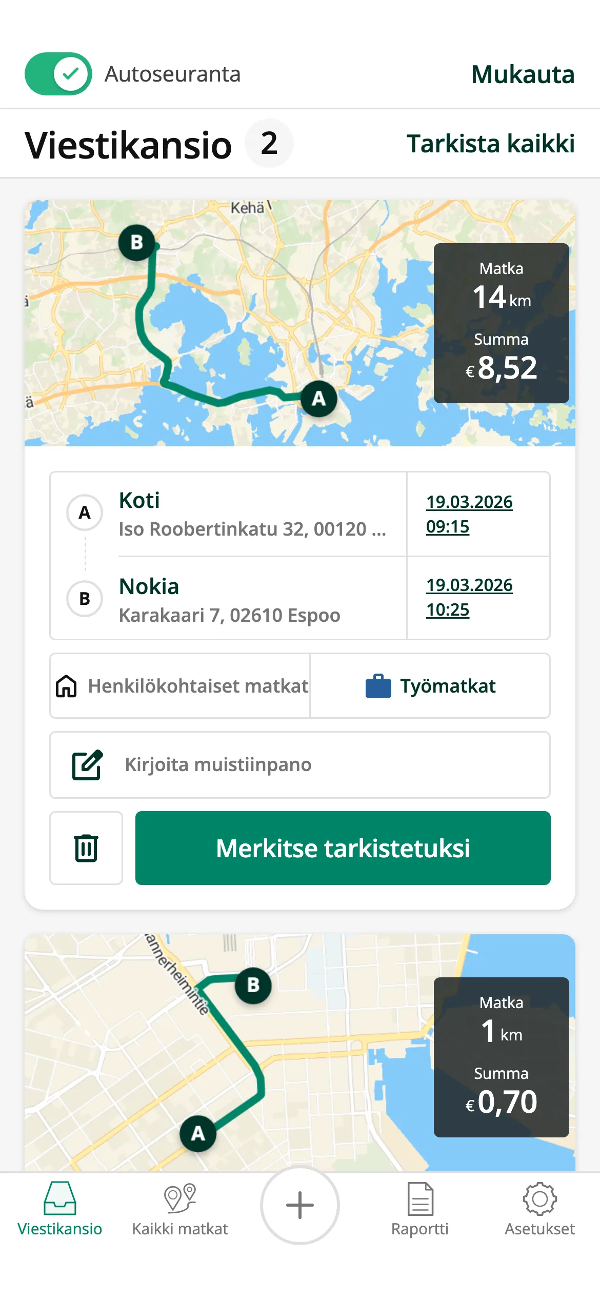 Helppo matkojen luokittelu